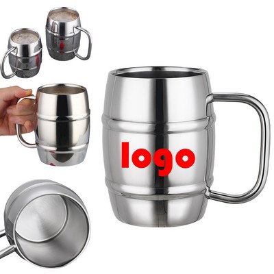 Barrel Design Double Wall Steel Beer Desk Mug