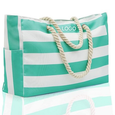 Extra Large Striped Beach Tote Bag Cotton Rope Handle Travel Organizer Vibrant Bag